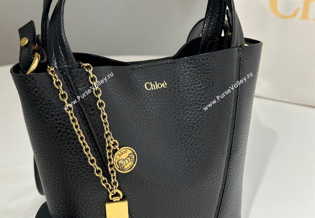 Chloe Small Spin Tote Bag in Grained Leather Black 2025 1120 (DLA-251120057)