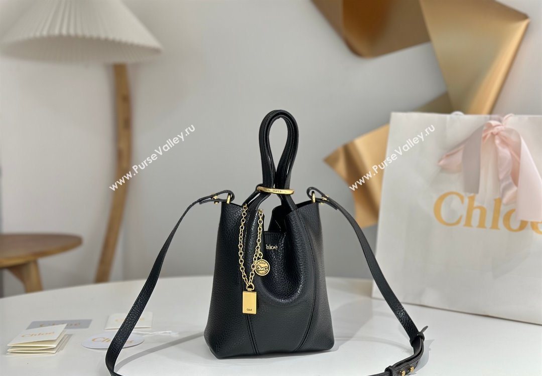 Chloe Small Spin Tote Bag in Grained Leather Black 2025 1120 (DLA-251120057)