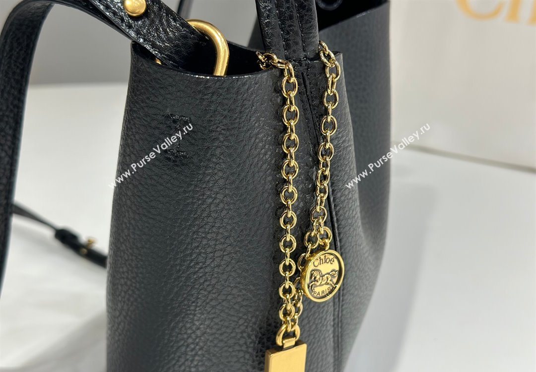 Chloe Small Spin Tote Bag in Grained Leather Black 2025 1120 (DLA-251120057)