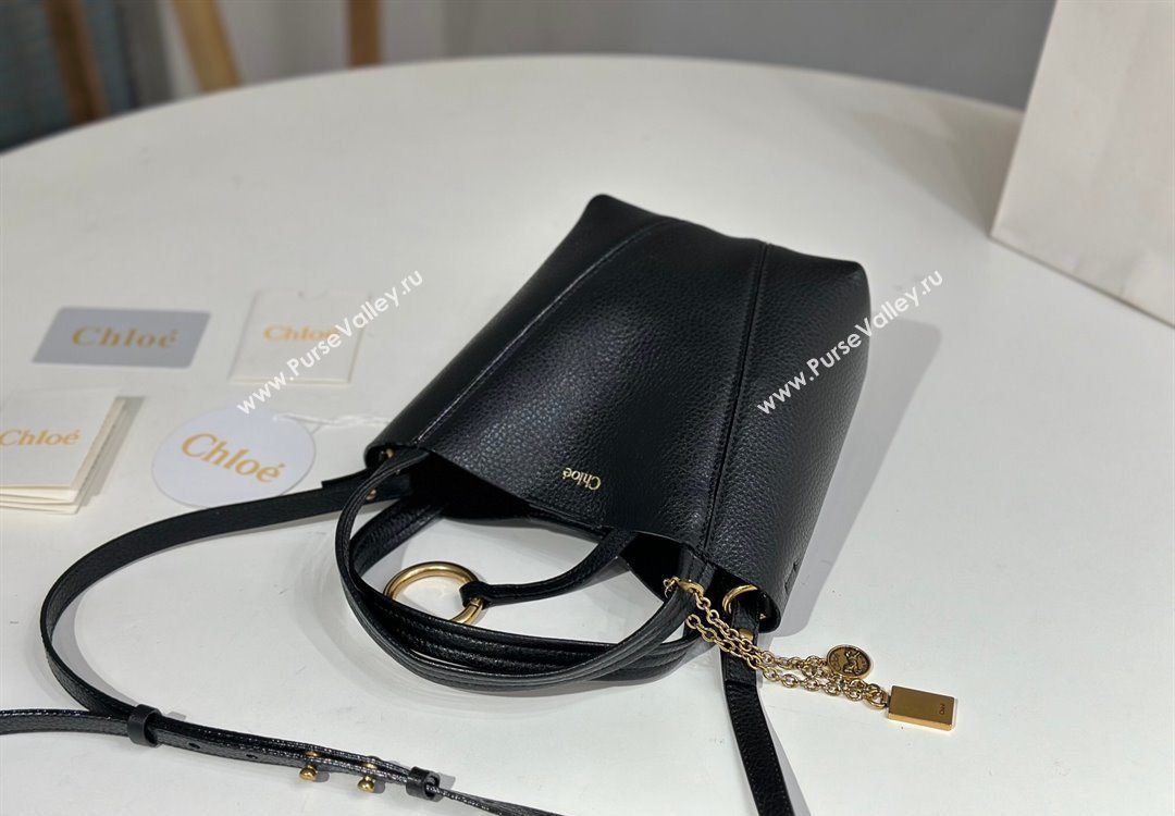 Chloe Small Spin Tote Bag in Grained Leather Black 2025 1120 (DLA-251120057)