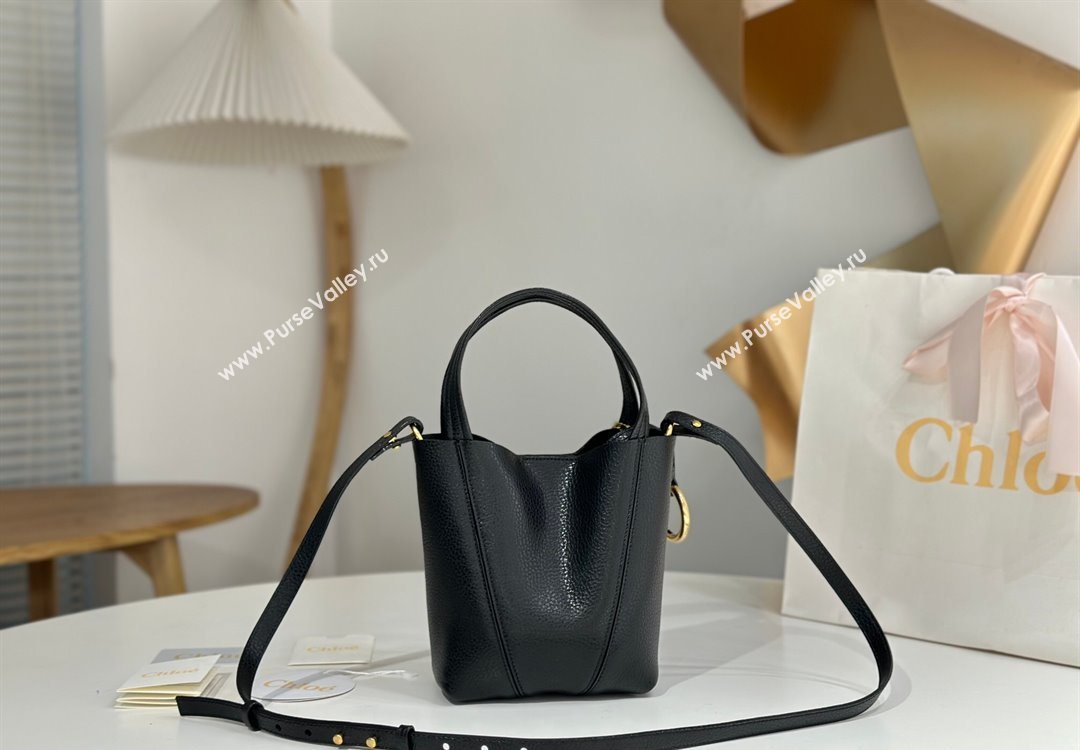 Chloe Small Spin Tote Bag in Grained Leather Black 2025 1120 (DLA-251120057)