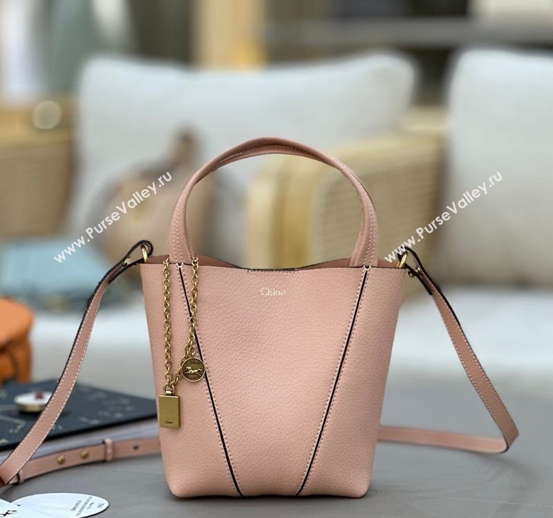 Chloe Small Spin Tote Bag in Grained Leather Light Pink 2025 1120 (DLA-251120058)