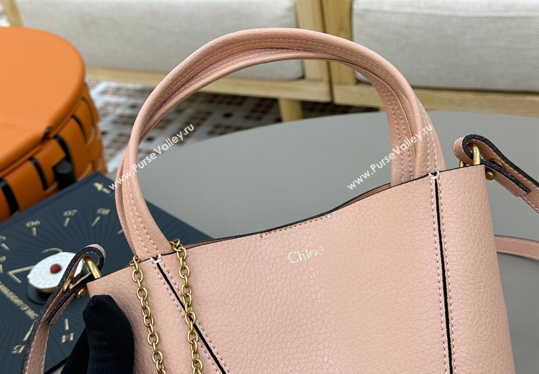 Chloe Small Spin Tote Bag in Grained Leather Light Pink 2025 1120 (DLA-251120058)