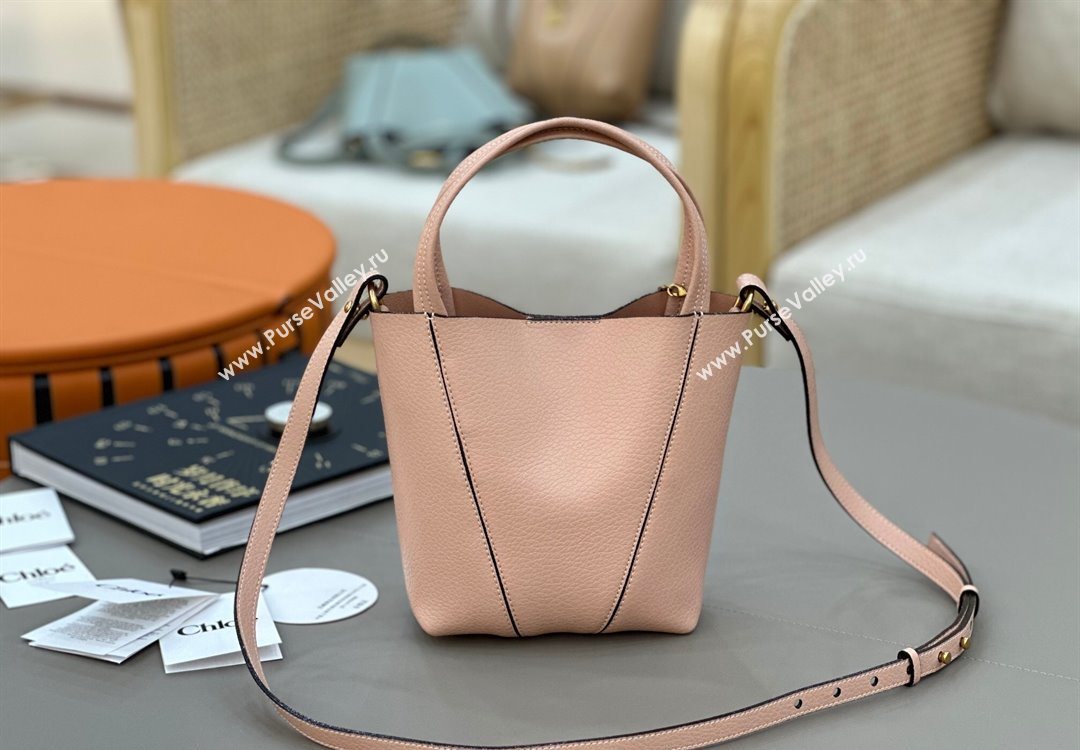 Chloe Small Spin Tote Bag in Grained Leather Light Pink 2025 1120 (DLA-251120058)
