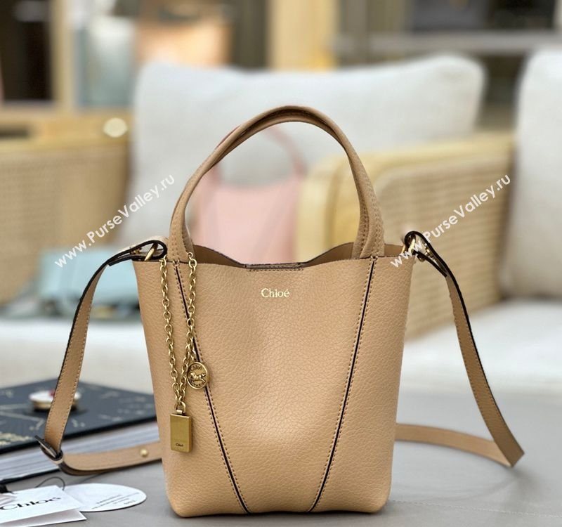 Chloe Small Spin Tote Bag in Grained Leather Beige 2025 1120 (DLA-251120059)