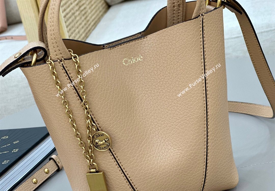 Chloe Small Spin Tote Bag in Grained Leather Beige 2025 1120 (DLA-251120059)