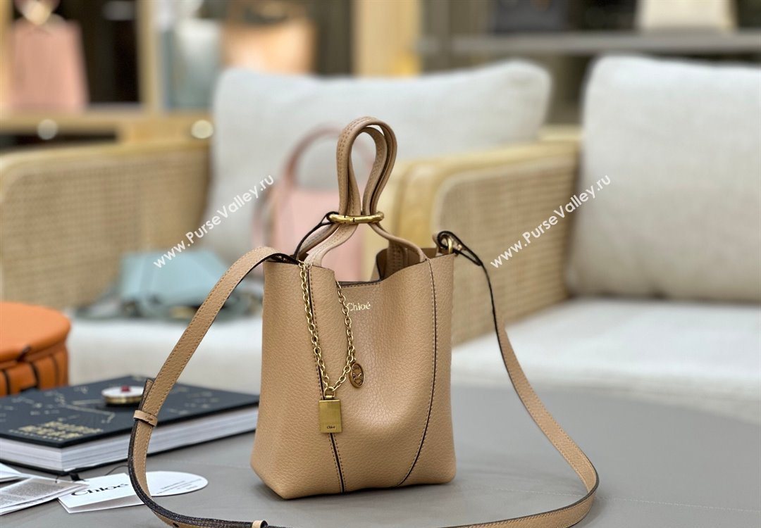 Chloe Small Spin Tote Bag in Grained Leather Beige 2025 1120 (DLA-251120059)