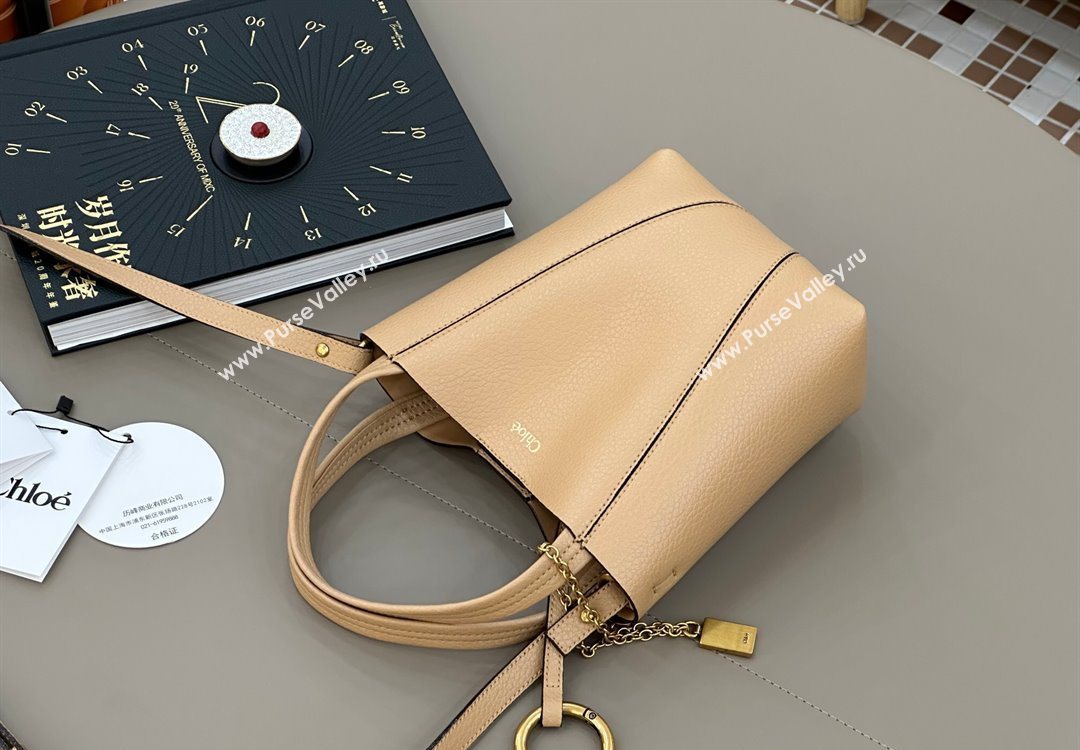 Chloe Small Spin Tote Bag in Grained Leather Beige 2025 1120 (DLA-251120059)