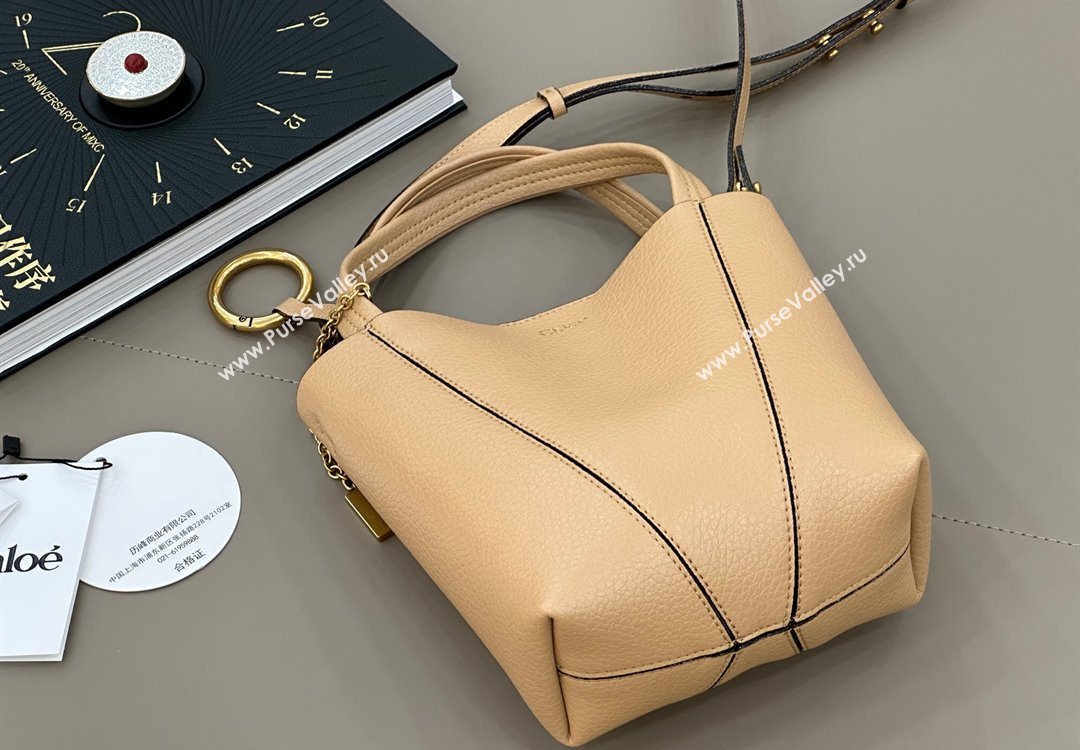 Chloe Small Spin Tote Bag in Grained Leather Beige 2025 1120 (DLA-251120059)