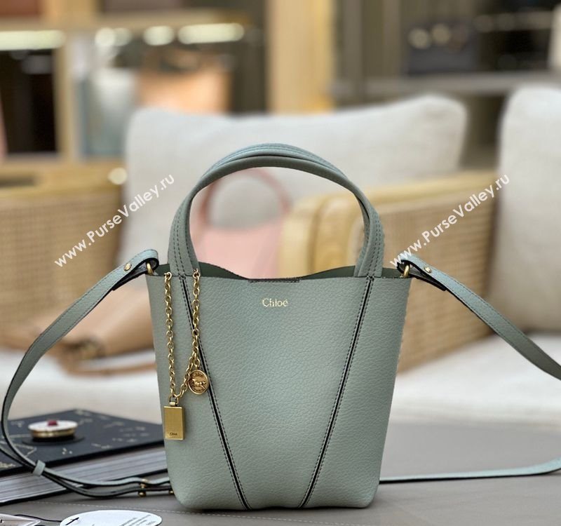 Chloe Small Spin Tote Bag in Grained Leather Green 2025 1120 (DLA-251120060)
