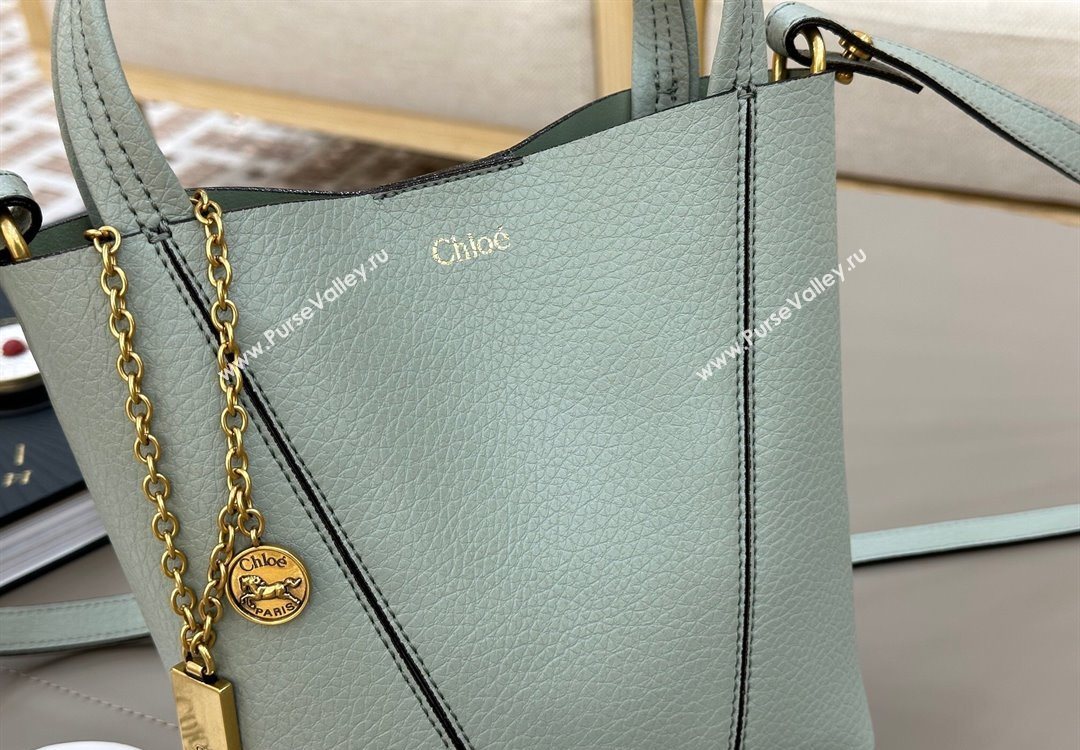 Chloe Small Spin Tote Bag in Grained Leather Green 2025 1120 (DLA-251120060)