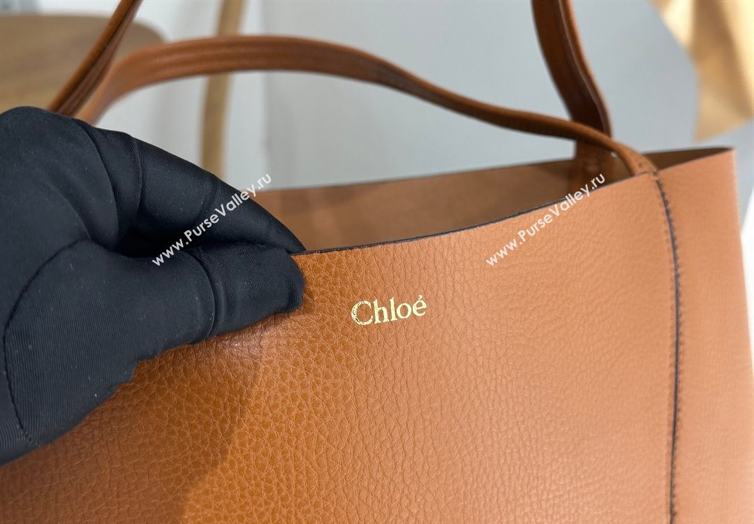 Chloe Large Spin Tote Bag in Grained Leather Brown 2025 1120 (DLA-251120043)