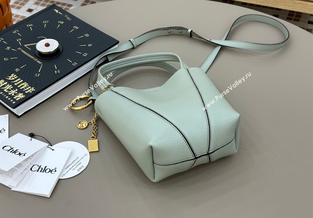 Chloe Small Spin Tote Bag in Grained Leather Green 2025 1120 (DLA-251120060)