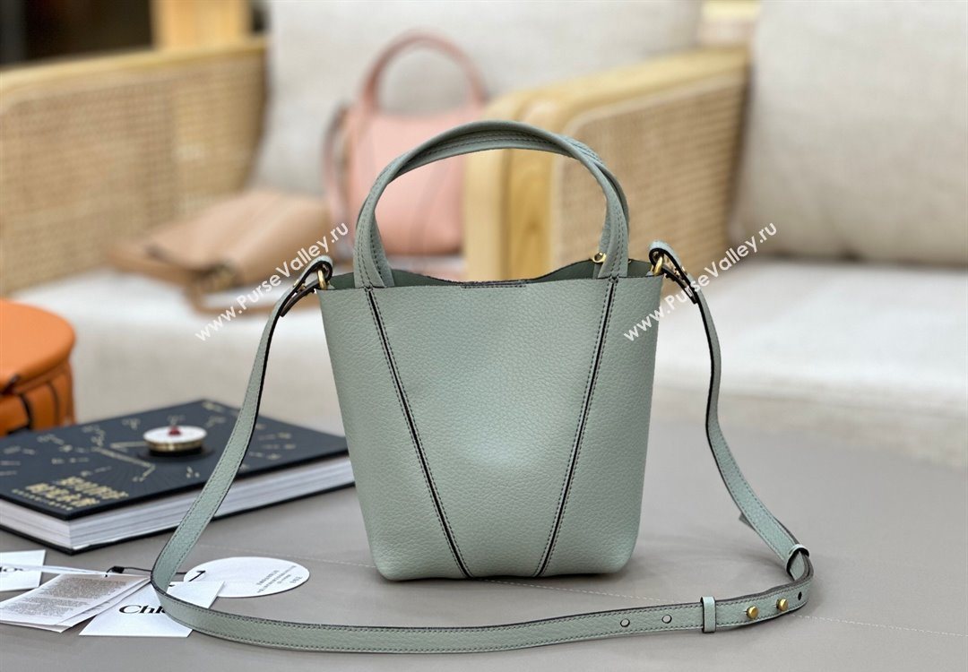 Chloe Small Spin Tote Bag in Grained Leather Green 2025 1120 (DLA-251120060)