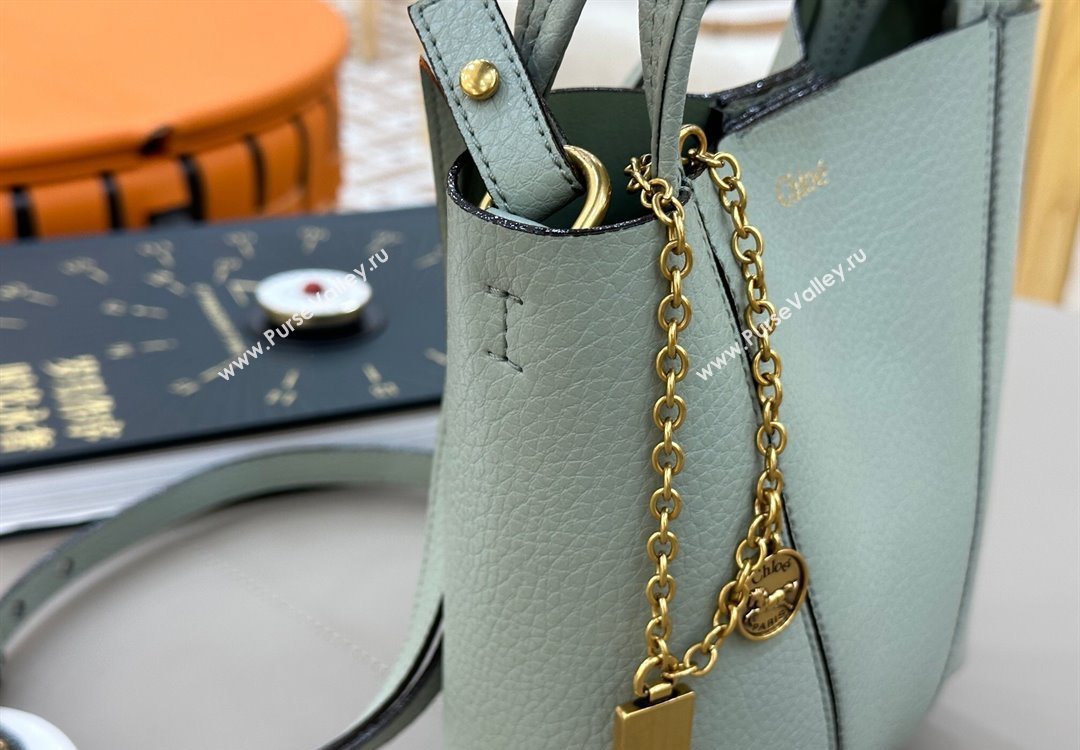 Chloe Small Spin Tote Bag in Grained Leather Green 2025 1120 (DLA-251120060)