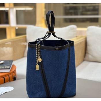 Chloe Medium Spin Tote Bag in Denim Navy Blue 2025 1120 (DLA-251120054)