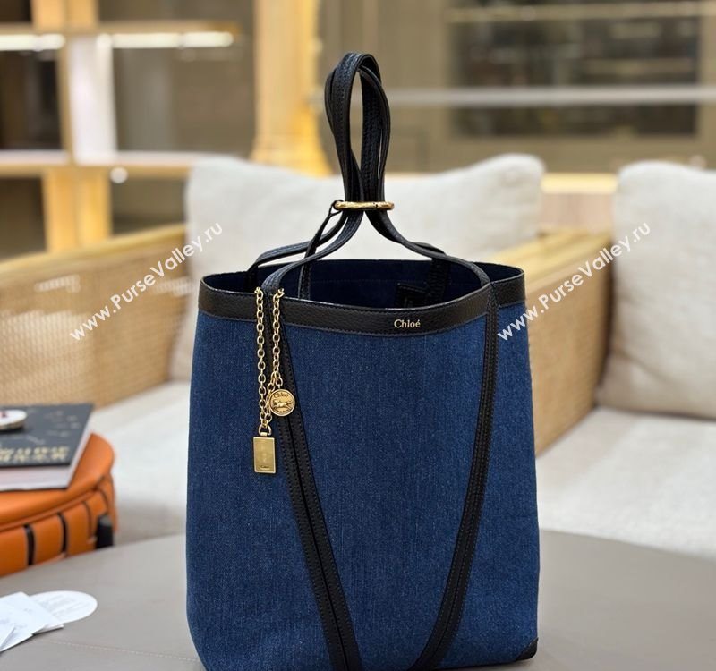 Chloe Medium Spin Tote Bag in Denim Navy Blue 2025 1120 (DLA-251120054)