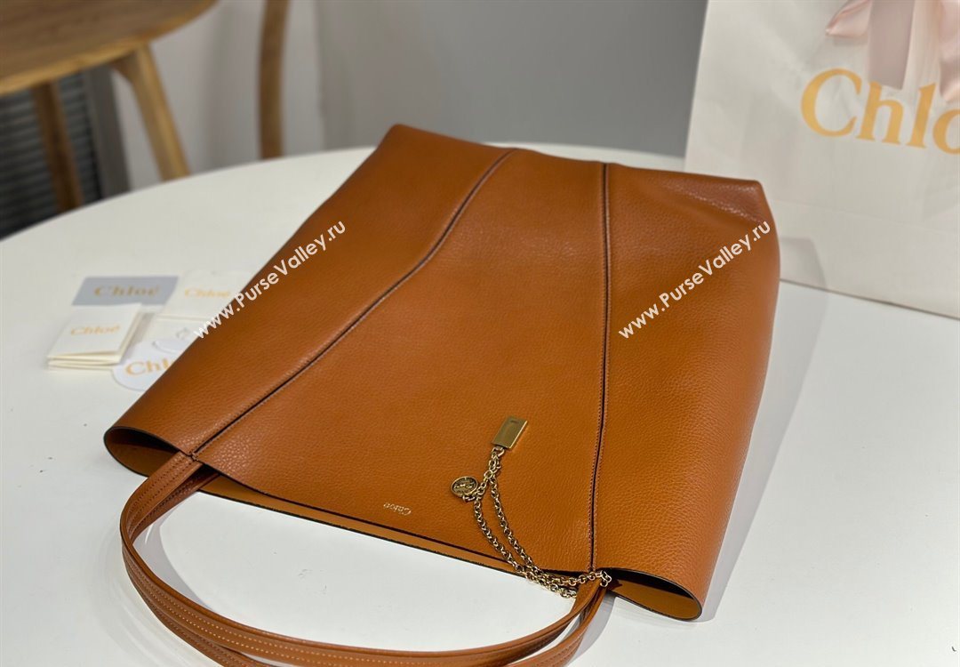 Chloe Large Spin Tote Bag in Grained Leather Brown 2025 1120 (DLA-251120043)