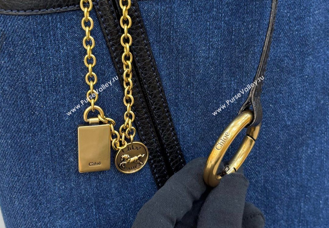 Chloe Medium Spin Tote Bag in Denim Navy Blue 2025 1120 (DLA-251120054)