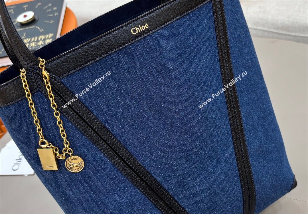 Chloe Medium Spin Tote Bag in Denim Navy Blue 2025 1120 (DLA-251120054)