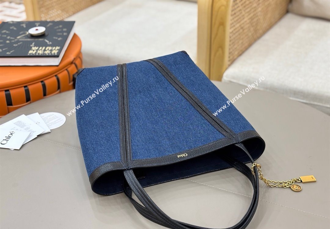 Chloe Medium Spin Tote Bag in Denim Navy Blue 2025 1120 (DLA-251120054)