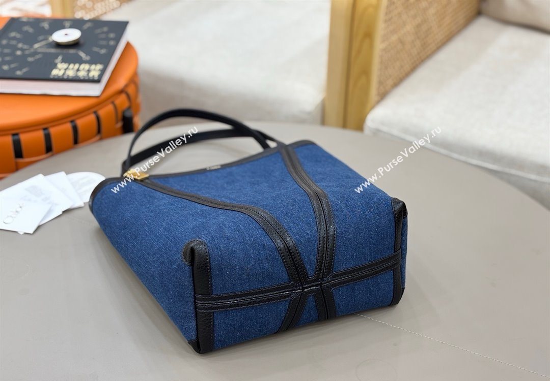 Chloe Medium Spin Tote Bag in Denim Navy Blue 2025 1120 (DLA-251120054)