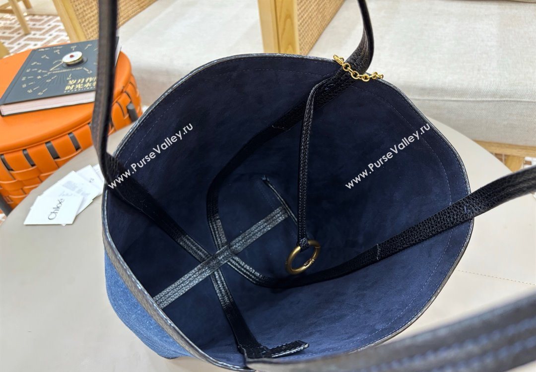 Chloe Medium Spin Tote Bag in Denim Navy Blue 2025 1120 (DLA-251120054)