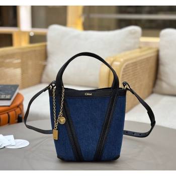 Chloe Small Spin Tote Bag in Denim Navy Blue 2025 1120 (DLA-251120061)