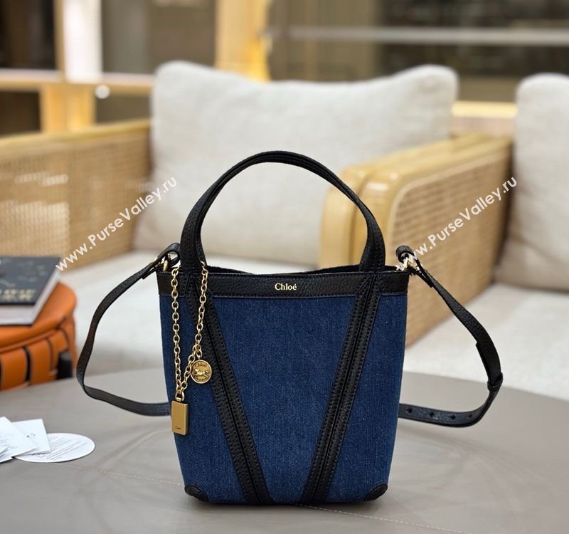 Chloe Small Spin Tote Bag in Denim Navy Blue 2025 1120 (DLA-251120061)