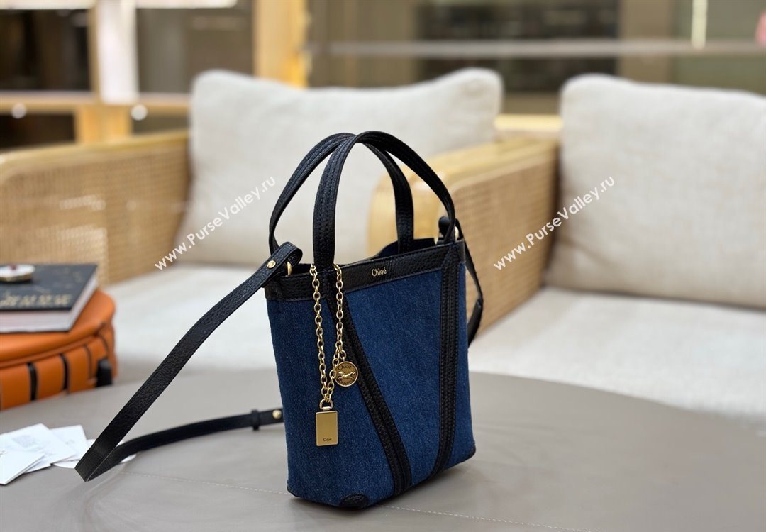 Chloe Small Spin Tote Bag in Denim Navy Blue 2025 1120 (DLA-251120061)