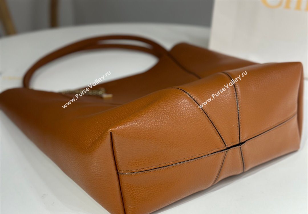Chloe Large Spin Tote Bag in Grained Leather Brown 2025 1120 (DLA-251120043)