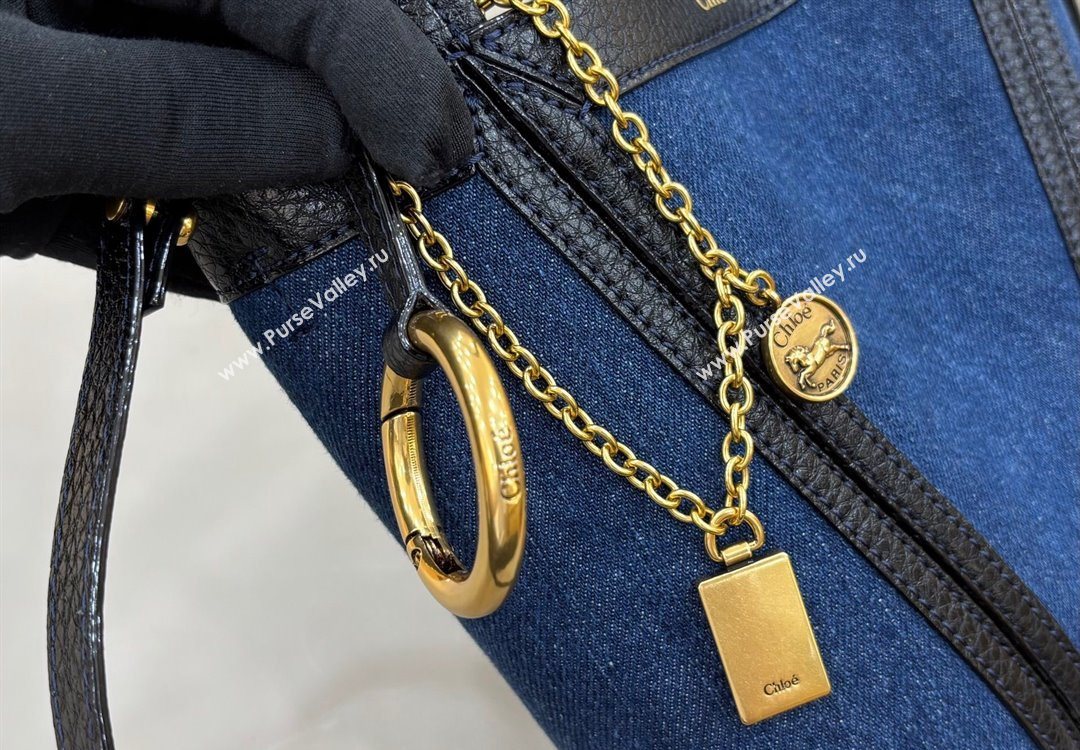 Chloe Small Spin Tote Bag in Denim Navy Blue 2025 1120 (DLA-251120061)