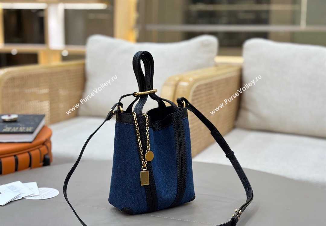 Chloe Small Spin Tote Bag in Denim Navy Blue 2025 1120 (DLA-251120061)