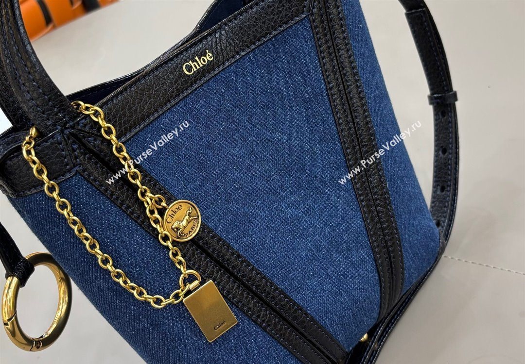 Chloe Small Spin Tote Bag in Denim Navy Blue 2025 1120 (DLA-251120061)