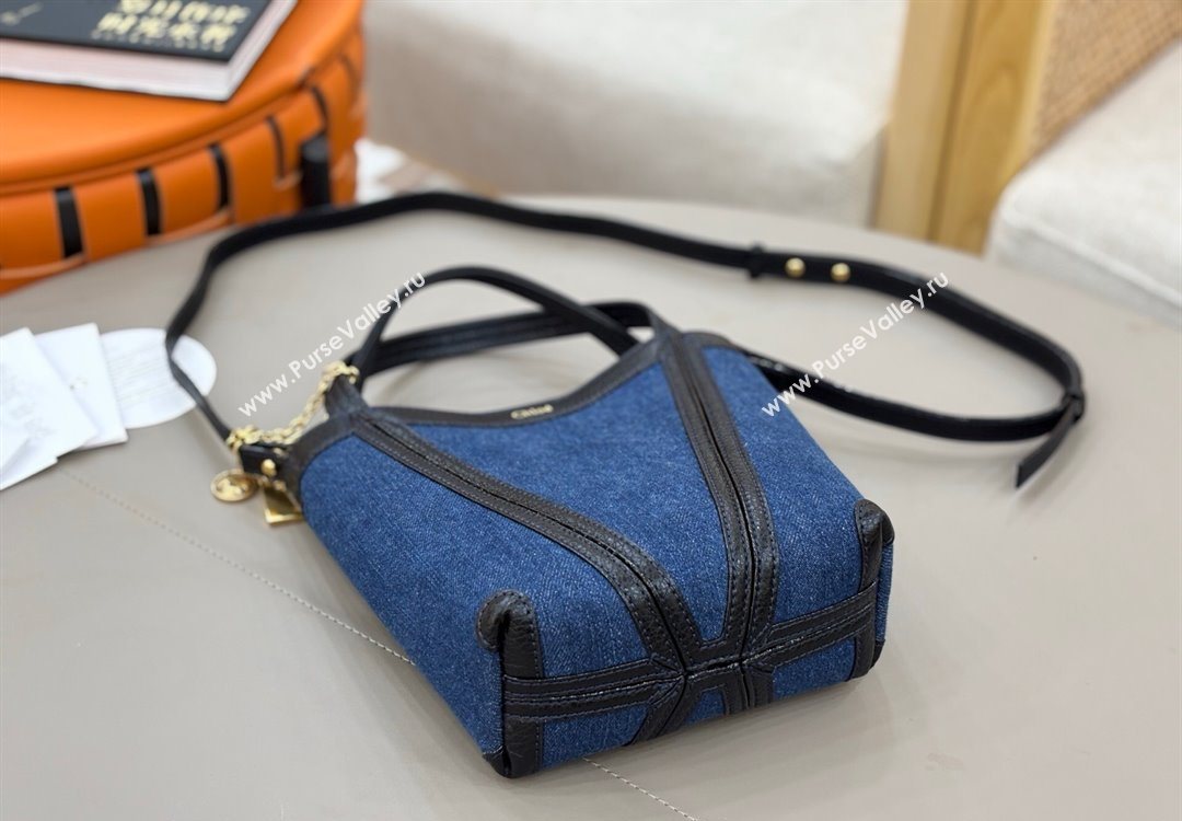 Chloe Small Spin Tote Bag in Denim Navy Blue 2025 1120 (DLA-251120061)