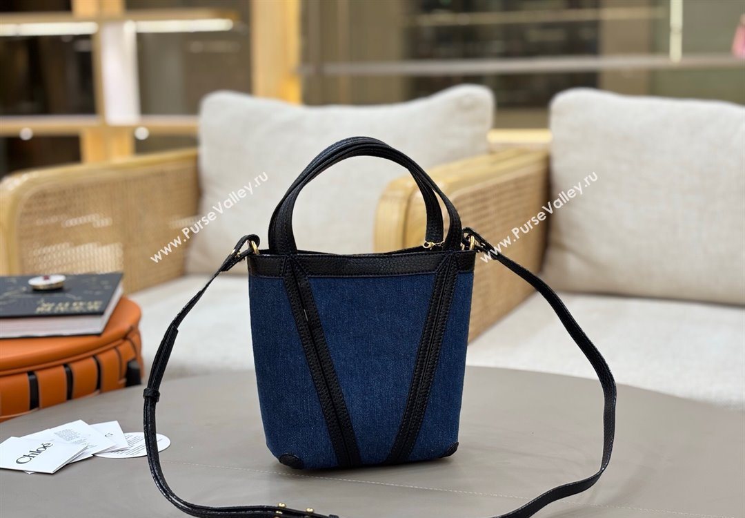 Chloe Small Spin Tote Bag in Denim Navy Blue 2025 1120 (DLA-251120061)