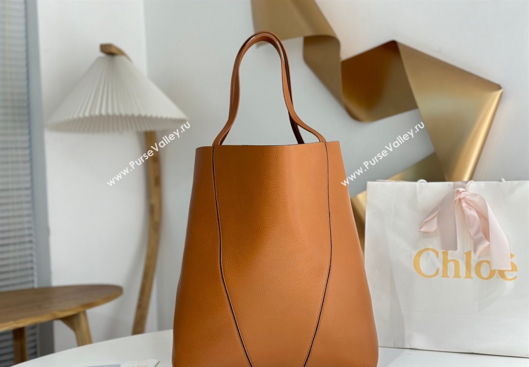 Chloe Large Spin Tote Bag in Grained Leather Brown 2025 1120 (DLA-251120043)