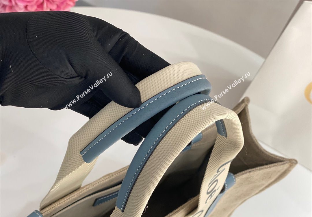 Chloe Large Woody Tote Bag in Linen Canvas and Calfskin Leather Denim Blue 2025 1120 (DLA-251120062)