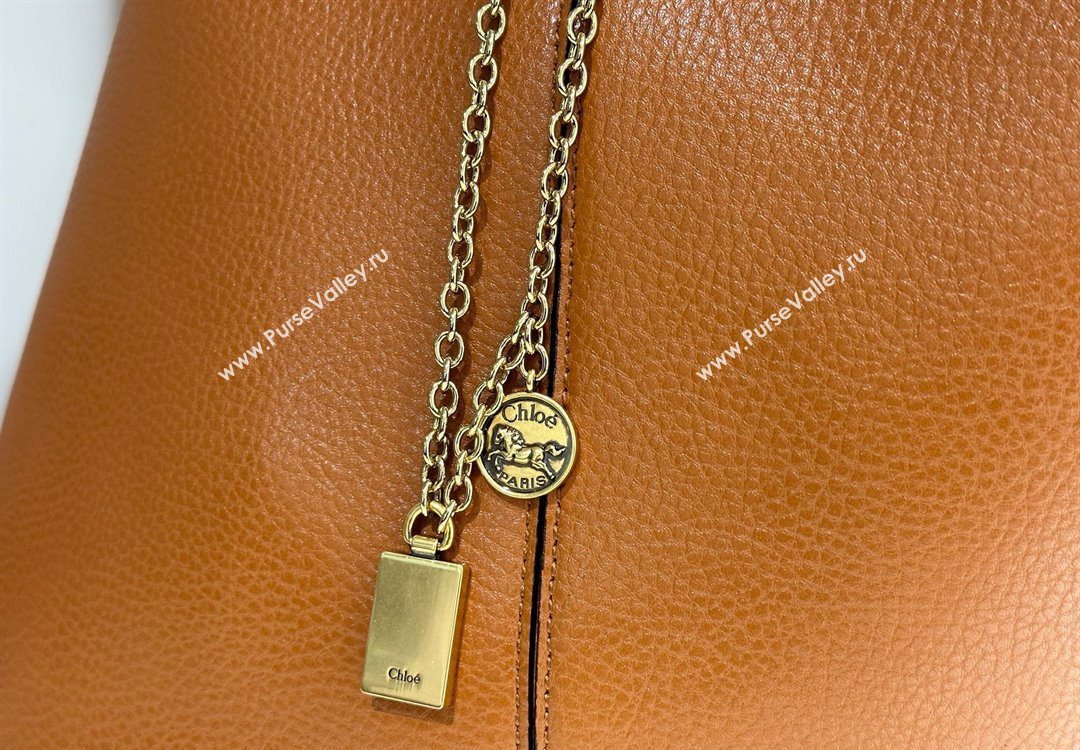 Chloe Large Spin Tote Bag in Grained Leather Brown 2025 1120 (DLA-251120043)