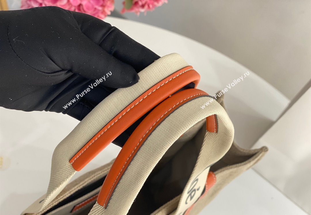 Chloe Large Woody Tote Bag in Linen Canvas and Calfskin Leather Orange 2025 1120 (DLA-251120064)