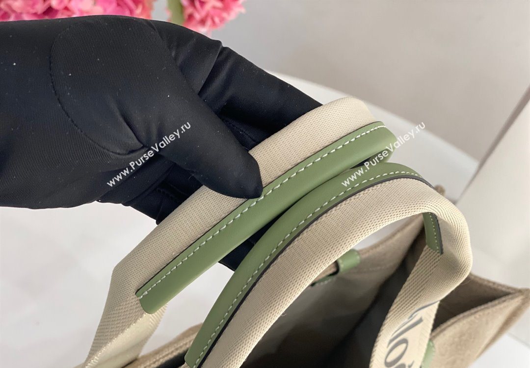 Chloe Large Woody Tote Bag in Linen Canvas and Calfskin Leather Light Green 2025 1120 (DLA-251120065)