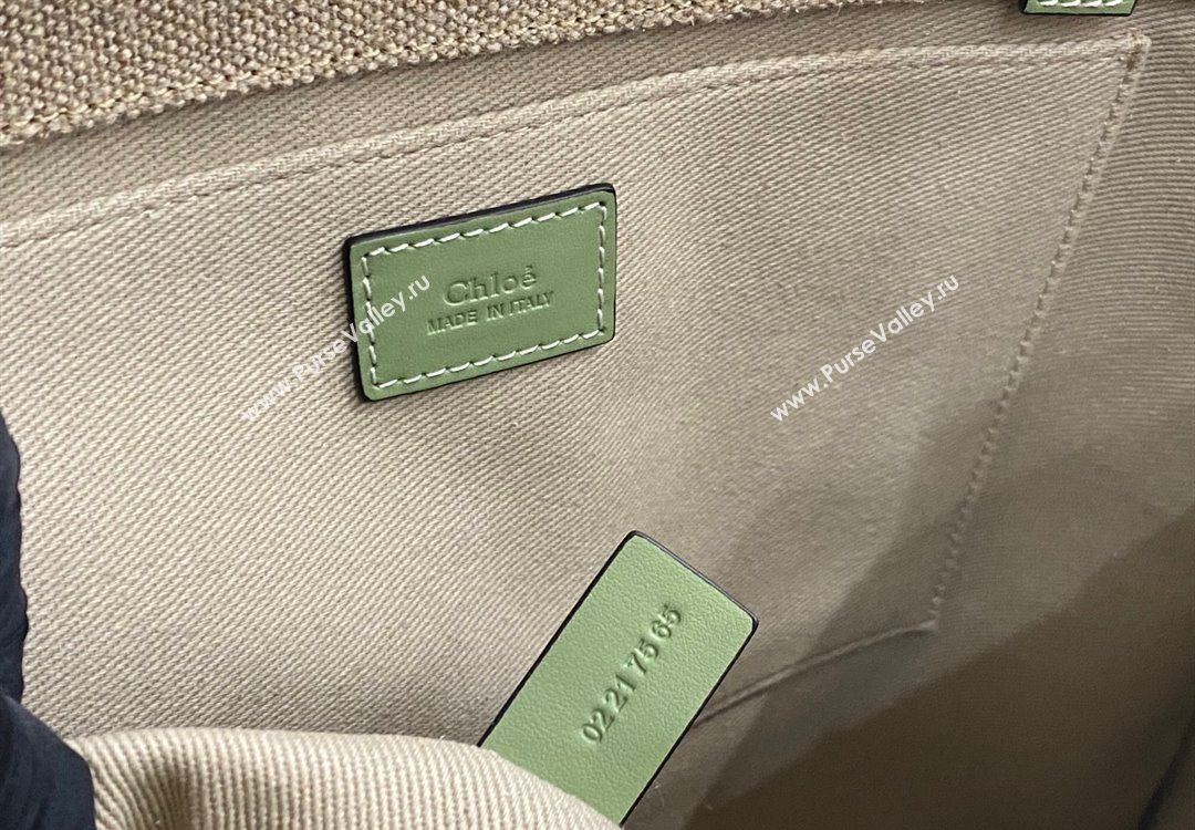 Chloe Large Woody Tote Bag in Linen Canvas and Calfskin Leather Light Green 2025 1120 (DLA-251120065)