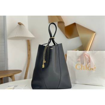 Chloe Large Spin Tote Bag in Grained Leather Black 2025 1120 (DLA-251120044)