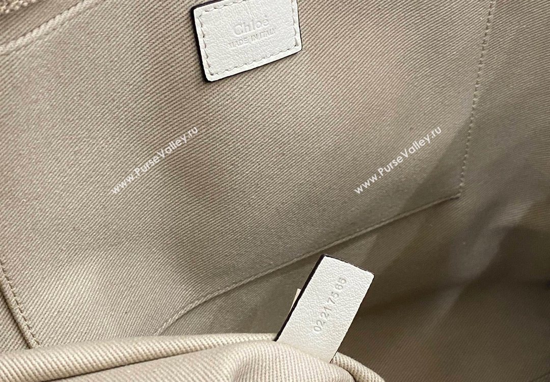 Chloe Large Woody Tote Bag in Linen Canvas and Calfskin Leather White 2025 1120 (DLA-251120066)