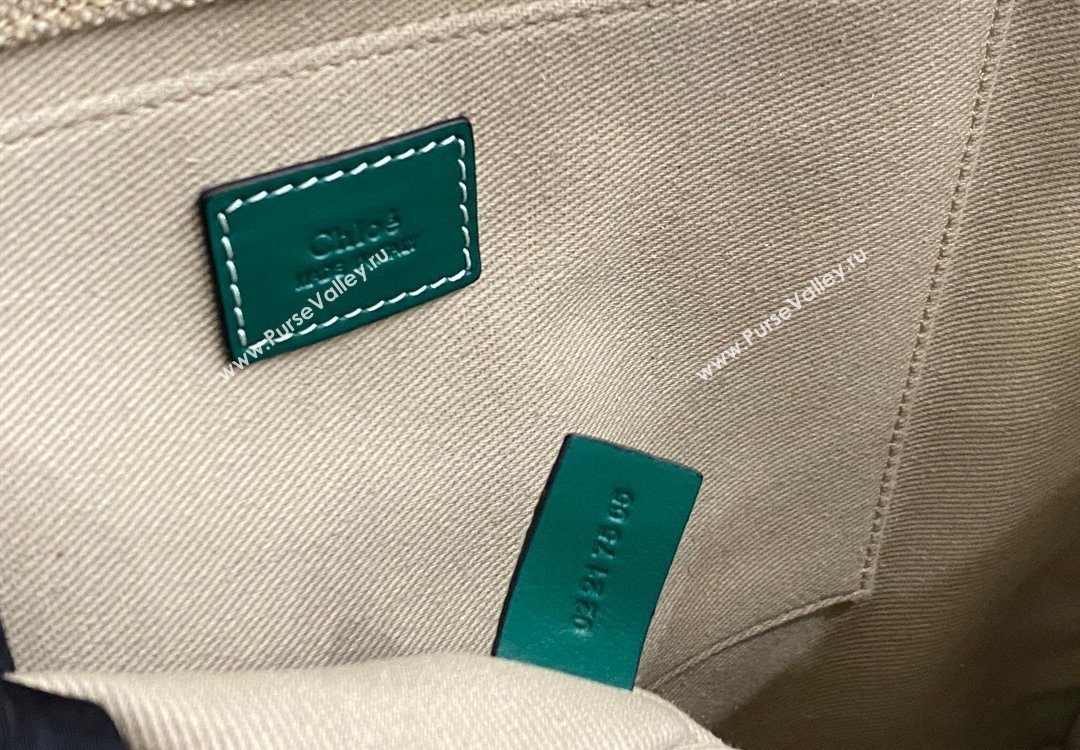 Chloe Large Woody Tote Bag in Linen Canvas and Calfskin Leather Dark Green 2025 1120 (DLA-251120068)