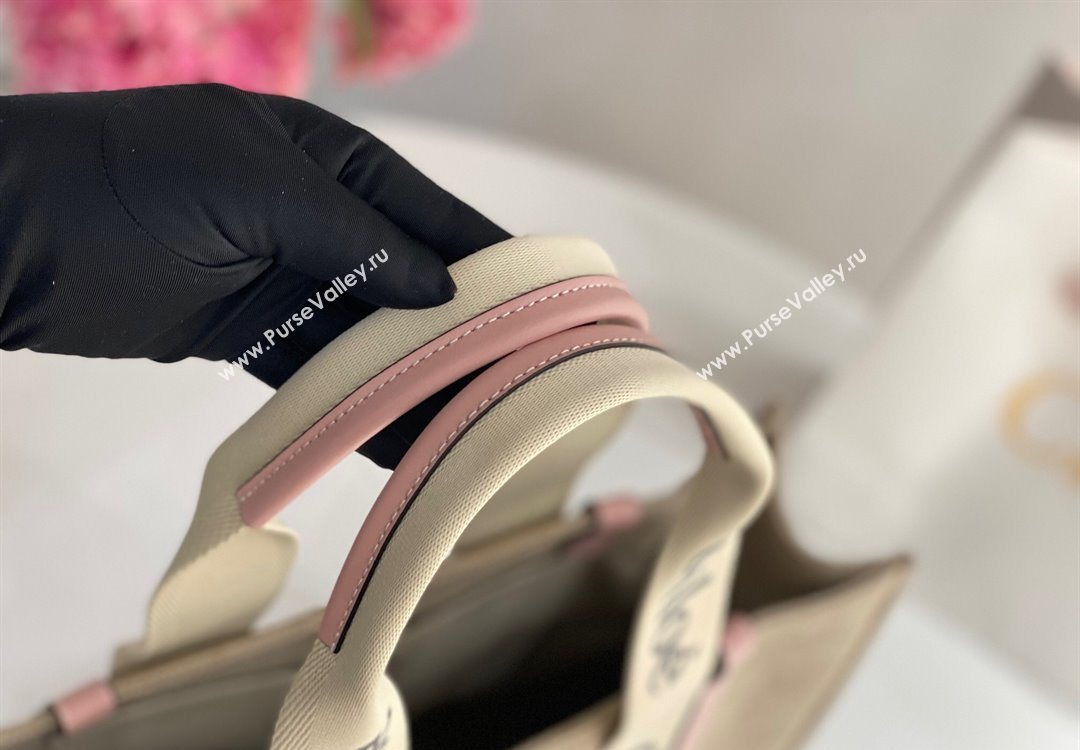 Chloe Large Woody Tote Bag in Linen Canvas and Calfskin Leather Light Pink 2025 1120 (DLA-251120069)