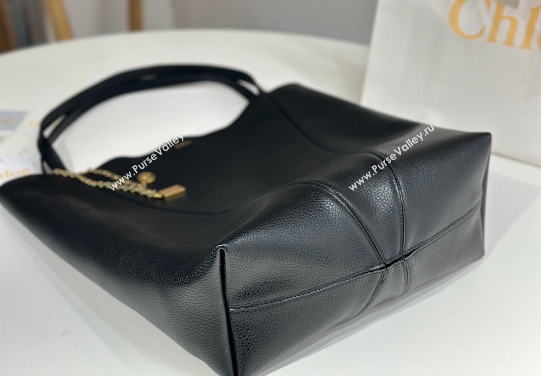 Chloe Large Spin Tote Bag in Grained Leather Black 2025 1120 (DLA-251120044)