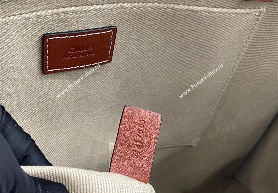 Chloe Large Woody Tote Bag in Linen Canvas and Calfskin Leather Brown 2025 1120 (DLA-251120071)