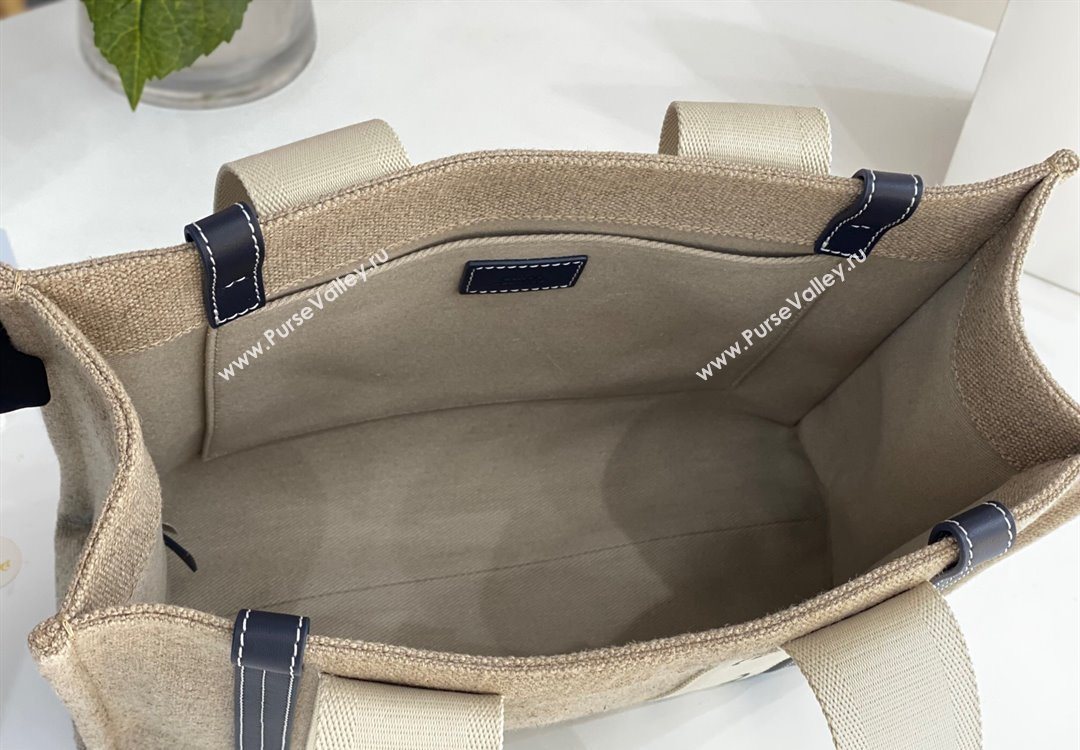 Chloe Medium Woody Tote Bag in Linen Canvas and Calfskin Leather Dark Blue 2025 1120 (DLA-251120073)