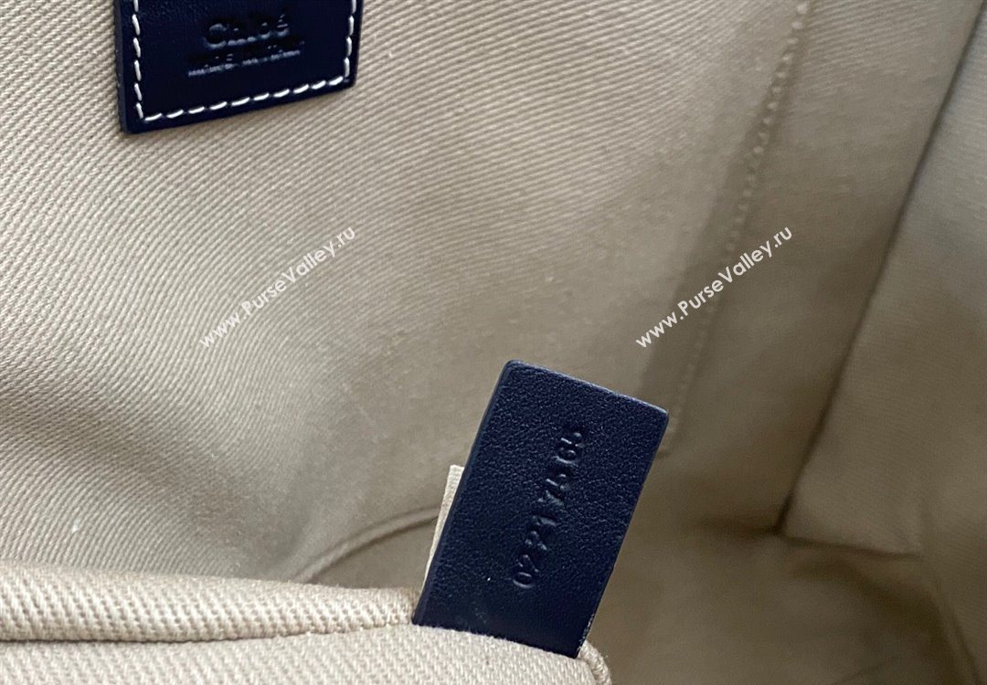 Chloe Medium Woody Tote Bag in Linen Canvas and Calfskin Leather Dark Blue 2025 1120 (DLA-251120073)